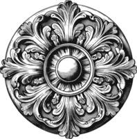 AI generated circle shape shield element with old engraving style vector