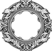 AI generated circle shape shield element with old engraving style vector