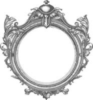 AI generated circle shape shield element with old engraving style vector