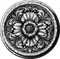 AI generated circle shape shield element with old engraving style vector