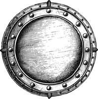 AI generated circle shape shield element with old engraving style vector