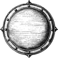 AI generated circle shape shield element with old engraving style vector