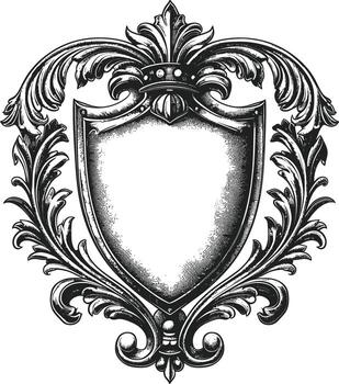 AI generated circle shape shield element with old engraving style vector