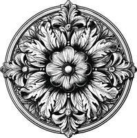 AI generated circle shape shield element with old engraving style vector