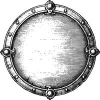 AI generated circle shape shield element with old engraving style vector