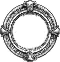 AI generated circle shape shield element with old engraving style vector