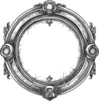 AI generated circle shape shield element with old engraving style vector