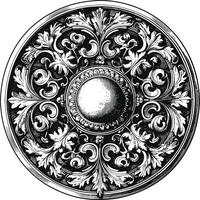 AI generated circle shape shield element with old engraving style vector