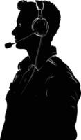 AI generated Silhouette busy customer service or call center officer black color only vector