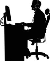 AI generated Silhouette busy customer service or call center officer black color only vector