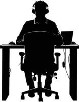 AI generated Silhouette busy customer service or call center officer black color only vector