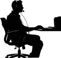 AI generated Silhouette busy customer service or call center officer black color only vector