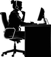 AI generated Silhouette busy customer service or call center officer black color only vector