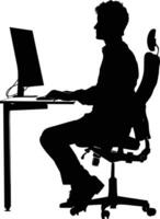 AI generated Silhouette busy customer service or call center officer black color only vector