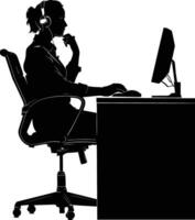 AI generated Silhouette busy customer service or call center officer black color only vector