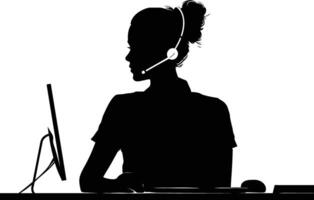 AI generated Silhouette busy customer service or call center officer black color only vector