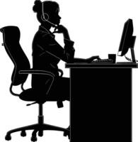 AI generated Silhouette busy customer service or call center officer black color only vector