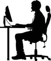 AI generated Silhouette busy customer service or call center officer black color only vector