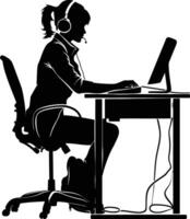 AI generated Silhouette busy customer service or call center officer black color only vector