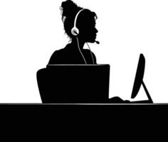 AI generated Silhouette busy customer service or call center officer black color only vector