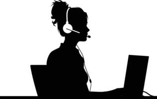 AI generated Silhouette busy customer service or call center officer black color only vector