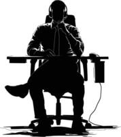 AI generated Silhouette busy customer service or call center officer black color only vector