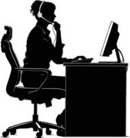 AI generated Silhouette busy customer service or call center officer black color only vector