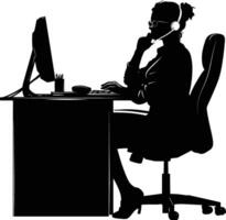 AI generated Silhouette busy customer service or call center officer black color only vector