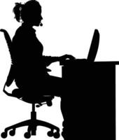 AI generated Silhouette busy customer service or call center officer black color only vector