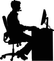 AI generated Silhouette busy customer service or call center officer black color only vector