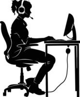 AI generated Silhouette busy customer service or call center officer black color only vector