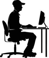 AI generated Silhouette busy customer service or call center officer black color only vector