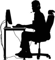 AI generated Silhouette busy customer service or call center officer black color only vector