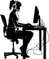 AI generated Silhouette busy customer service or call center officer black color only vector