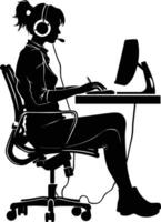 AI generated Silhouette busy customer service or call center officer black color only vector