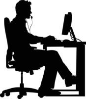 AI generated Silhouette busy customer service or call center officer black color only vector