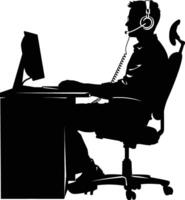 AI generated Silhouette busy customer service or call center officer black color only vector