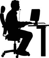 AI generated Silhouette busy customer service or call center officer black color only vector