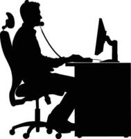 AI generated Silhouette busy customer service or call center officer black color only vector