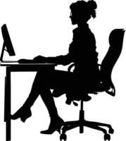 AI generated Silhouette busy customer service or call center officer black color only vector