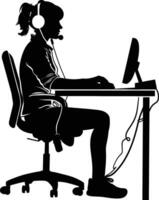 AI generated Silhouette busy customer service or call center officer black color only vector