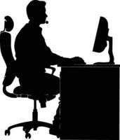 AI generated Silhouette busy customer service or call center officer black color only vector