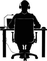 AI generated Silhouette busy customer service or call center officer black color only vector