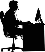 AI generated Silhouette busy customer service or call center officer black color only vector