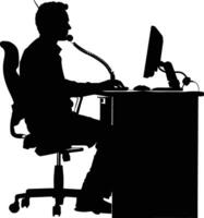 AI generated Silhouette busy customer service or call center officer black color only vector