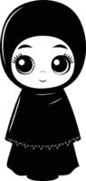 AI generated Silhouette cute little girl wearing hijab black color only vector