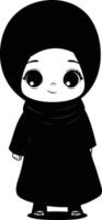 AI generated Silhouette cute little girl wearing hijab black color only vector