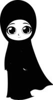 AI generated Silhouette cute little girl wearing hijab black color only vector