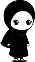 AI generated Silhouette cute little girl wearing hijab black color only vector