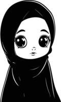 AI generated Silhouette cute little girl wearing hijab black color only vector